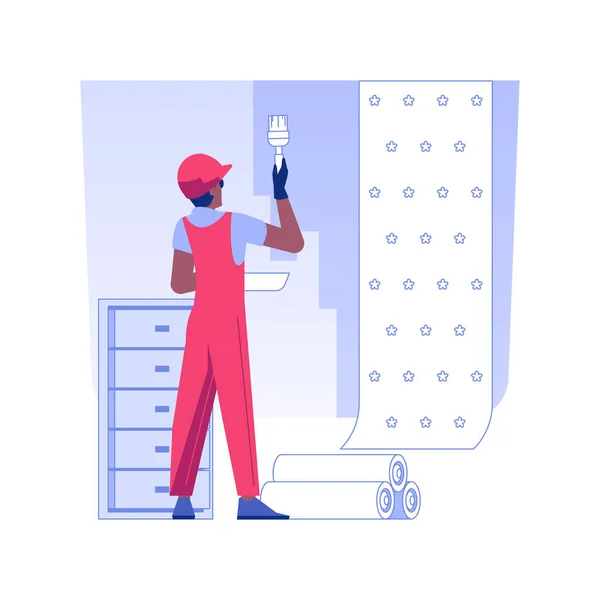 Applying Wallpapers Isolated Concept Vector Illustration Contractor Applying Wall Coverings — Wektor stockowy