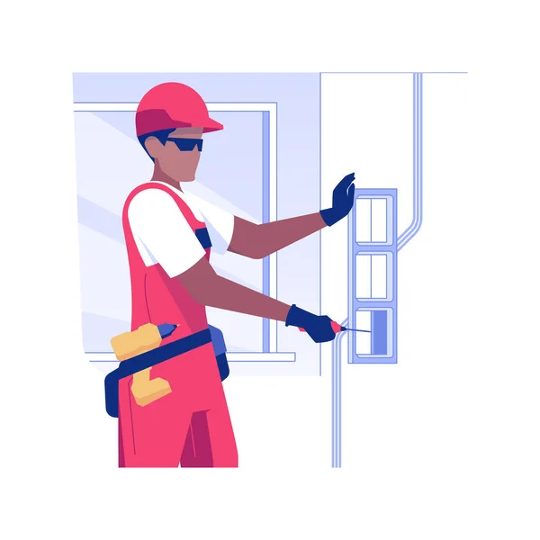 Light Switches Installation Isolated Concept Vector Illustration Professional Electrician Screwdriver — Stockvector