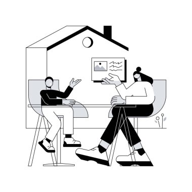 Evde eğitim, soyut konsept vektör çizimi. Özel okul müfredatı, evde eğitim planı, evde eğitim online öğretmenlik, ilkokul programı, online öğrenci planlama soyut metaforu.