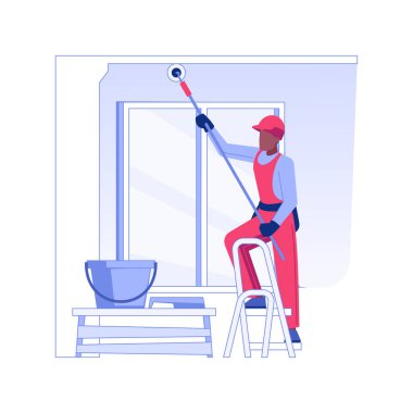 Profesyonel duvar resmi izole edilmiş konsept vektör çizimi. Duvarı, inşaat sürecini, iç işleri, tavan geliştirme vektör kavramını boyayan profesyonel müteahhit..