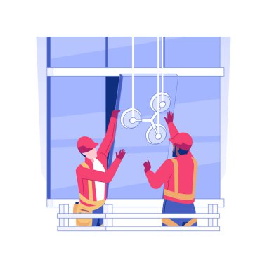 Açık pencere kurulumu izole edilmiş konsept vektör çizimi. Profesyonel inşaatçı pencereleri açık havaya, ticari inşaat sürecine, iç çalışmalara, onarım hizmeti vektör kavramına yerleştirir.