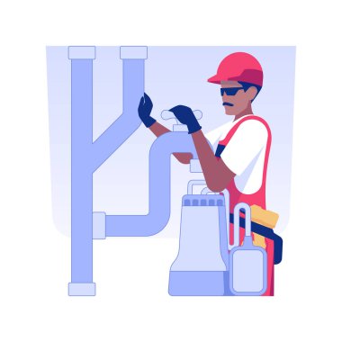 Bodrum su geçirmez, izole edilmiş konsept vektör çizimi. Müteahhit drenaj sistemi kuruyor ve bodruma pompalıyor, nem tedavisi, onarım hizmeti çalışanı vektörü konsepti.