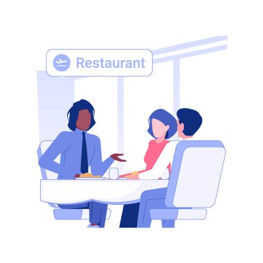 Havaalanı konsept vektör illüstrasyonunda iş toplantısı. Havaalanında öğle yemeği yiyen bir grup çok ırklı insan, müzakere süreci, birinci sınıf seyahat konsepti.