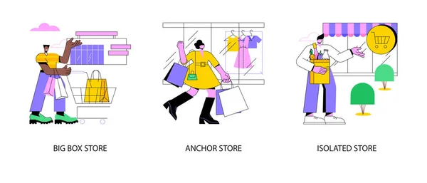 Einzelhandel Abstraktes Konzept Vektor Illustrationsset Big Box Discounter Anker Und — Stockvektor