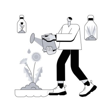 Soyut konsept vektör illüstrasyonu yükseltiliyor. Yaratıcı yeniden kullanım yöntemi, ekoloji geri dönüşüm eğilimi, atık materyaller, çevresel değer, dönüştürme ürünleri, tüketim soyut metaforunu azaltma.