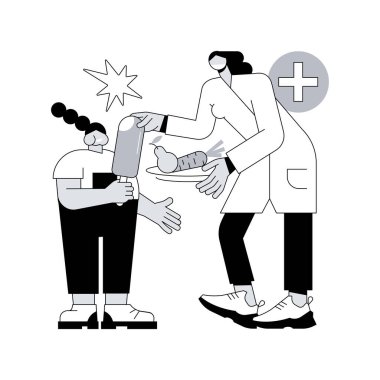 Çocuk obezitesi ve aşırı kilolu konsept vektör çizimi. Çocuk beslenme, sağlıksız alışkanlık, aşırı kilo tedavisi, çocuk yeme bozukluğu, fast food bağımlılığı soyut metafor.