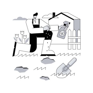 Çimen onarımı konsept vektör çizimi. Yenileme servisi, saman ve yosunları kaldırın, otsuz çimenler, toprak banyosu, kök bölgesi, çim tohumu, çim bakımı, arka bahçe soyut metaforu.