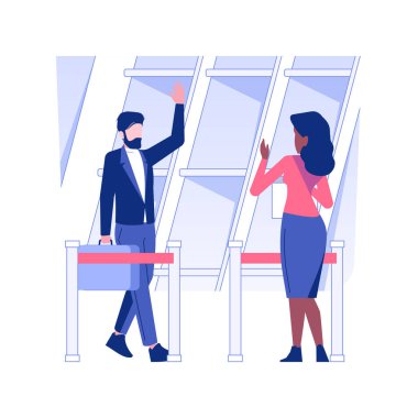 Airport meeting service isolated concept vector illustration. Businessman meeting by a man with a nameplate, first class travel, luxury trip, guest greeting, company executive vector concept.