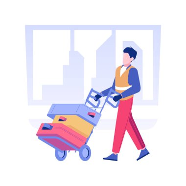Porter service isolated concept vector illustration. Porter service man carrying the passengers suitcases, business class travel, making travelling easy, guest greeting vector concept.