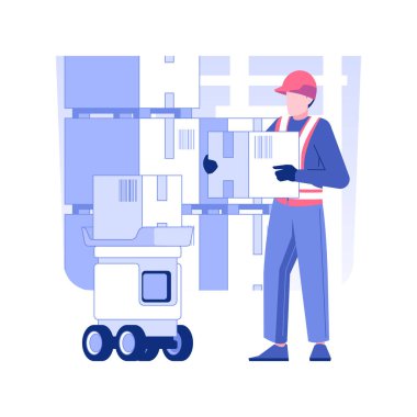 Picking robots isolated concept vector illustration. Autonomous mobile goods-to-person robots at the factory, wholesale and warehousing business, foreign trade industry vector concept.