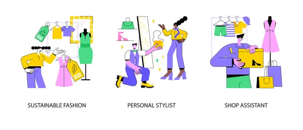 Shopping Abstraktes Konzept Vektor Illustrationsset Nachhaltige Mode Persönliche Stylistin Verkäuferin — Stockvektor