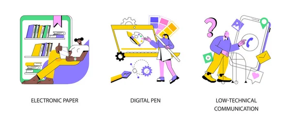 Использование Абстрактного Набора Векторных Иллюстраций Технологии Электронная Бумага Цифровая Ручка — стоковый вектор