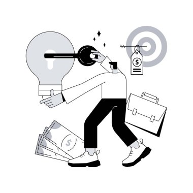 Girişimcilik soyut konsept vektör çizimi. Küçük işletme başarı hikayesi, başarının anahtarı, iş fırsatı, kurma ve işletme, karar verme, soyut metafor alma.