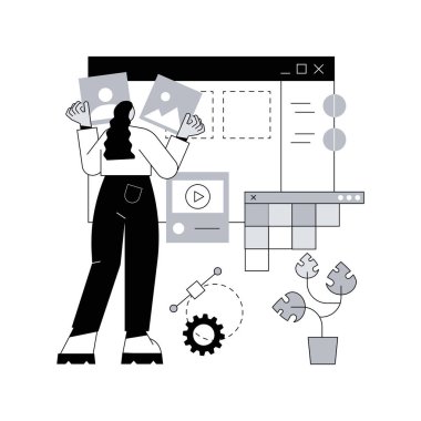 Ön uç geliştirme soyut konsept vektör çizimi. Web sitesi arayüzü, ön uç geliştirici, kodlama ve programlama, geliştirme şirketi, web sayfası tasarımı, kullanıcı deneyimi soyut metaforu.