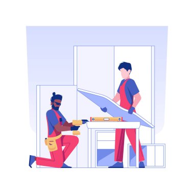 Furniture installation isolated concept vector illustration. Men installing new furniture in office, distributorship agreement, room renovation, table assembling process vector concept.
