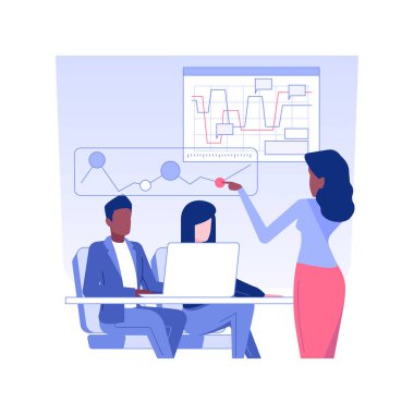 Business presentation isolated concept vector illustration. Employees listening to colleagues presentation, corporate business, office lifestyle, marketing strategies discussion vector concept.