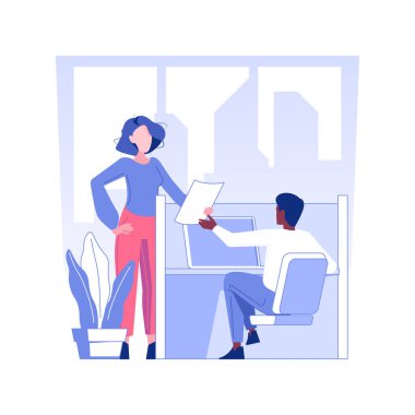 Cubicle office isolated concept vector illustration. Smiling colleagues in cubicle office, corporate business, employees lifestyle, comfortable workplace for workers vector concept.