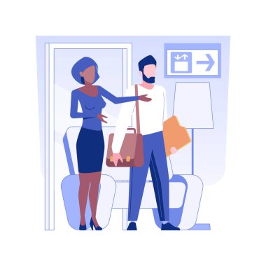 Conference facility isolated concept vector illustration. Hotel administrator meets the client, greeting a guest, business travel, hotel service, accommodation facility vector concept.