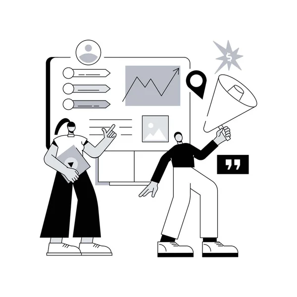 营销活动管理的抽象概念矢量说明 营销战略的实施 营销效率的控制 跟踪和分析 社交媒体指标的抽象隐喻 — 图库矢量图片