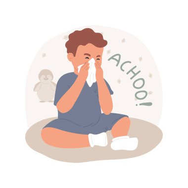 Learn to cover sneezing isolated cartoon vector illustration. Learning to sneeze in a cuff, protect from virus, personal hygiene, cover mouth, child self-care, daycare center vector cartoon.