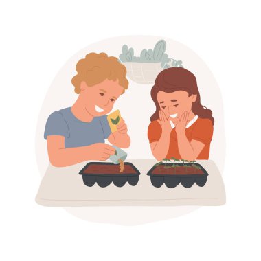 Growing seeds isolated cartoon vector illustration. Learn gardening, children grow plants, preschool kids development, planting seeds, kindergarten lesson, early education vector cartoon.