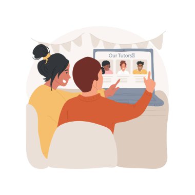 Pick your tutor isolated cartoon vector illustration. Parent choosing portraits on computer screen, find student-tutor match, pick educator online, learning resource service vector cartoon.