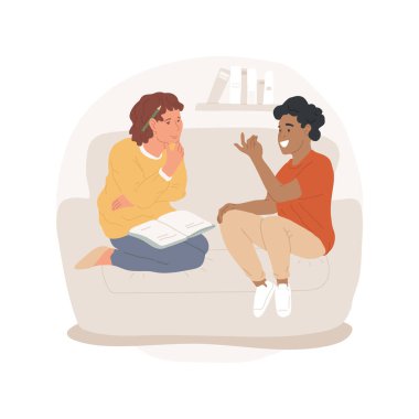 Same-age peer tutoring isolated cartoon vector illustration. Same-age child homework help, peer tutor, friendly environment, high and lower achievement students matched together vector cartoon.