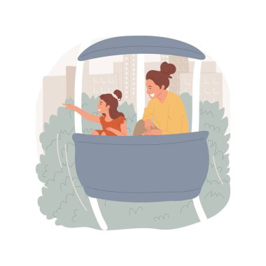 Ferris wheel isolated cartoon vector illustration. Family sitting in a ferris wheel cabin, child pointing finger on a skyline, leisure time, visiting amusement park, joyful ride vector cartoon.