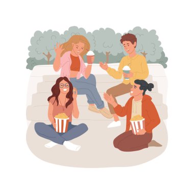 Having a chat isolated cartoon vector illustration. Teens having chat, hanging out at park and eating, discussing plans, friends communication, sitting together on steps vector cartoon.
