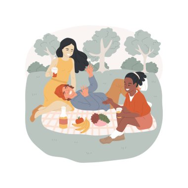 Having picnic isolated cartoon vector illustration. Hanging out on grass, leisure time on picnic, teenage friends vacation on summer, outdoor activity, boys and girls smiling vector cartoon.