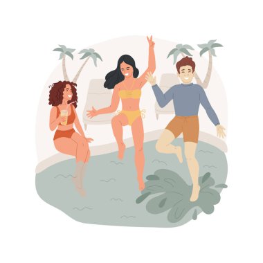 Pool party isolated cartoon vector illustration. Teens hanging out near swimming pool, teenage friends communication, leisure time, guys jumping in the pool, having fun at party vector cartoon.