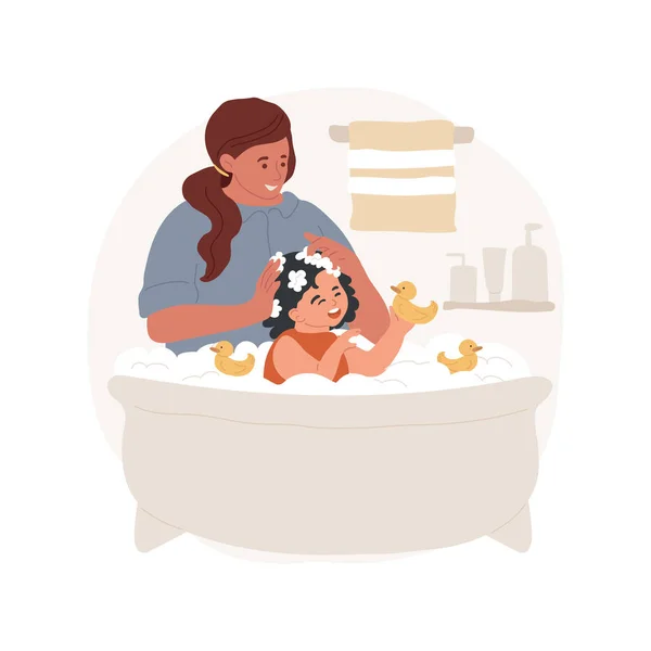 Bathing Isolated Cartoon Vector Illustration Nanny Bathing Child Kid Play — 图库矢量图片