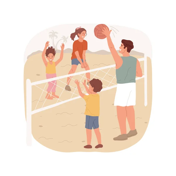 Beach Volleyball Isolated Cartoon Vector Illustration Family Members Play Volleyball — Stok Vektör