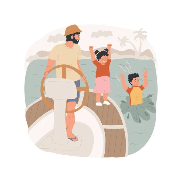 Caribbean Sailing Isolated Cartoon Vector Illustration Family Small Yacht Kids — Stock Vector