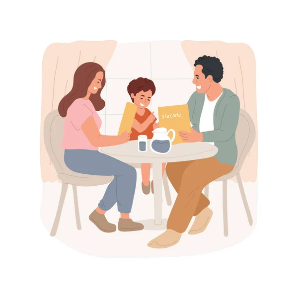 Dinner Isolated Cartoon Vector Illustration Family Sitting Hotel Restaurant Reading — Stockový vektor