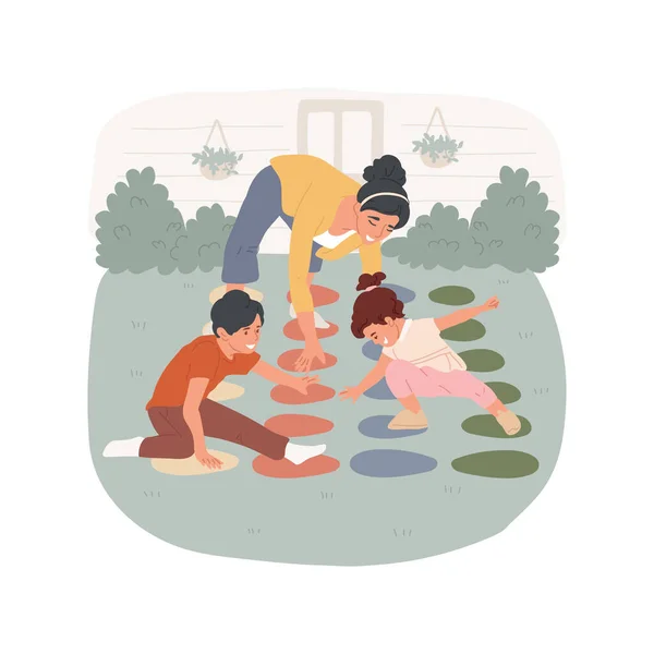 Yard Twister Isolated Cartoon Vector Illustration Family Playing Twister Outdoors — Vetor de Stock