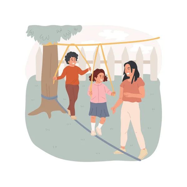 Slackline Isolated Cartoon Vector Illustration Child Walking Rope Slackline Kids — Stock Vector