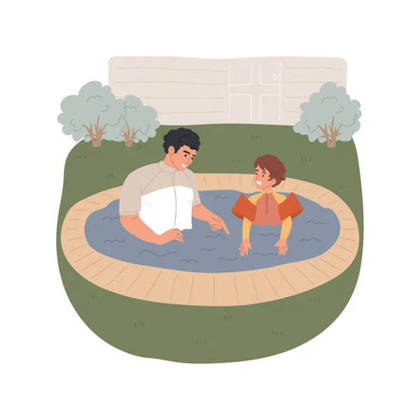 Swim Lessons Isolated Cartoon Vector Illustration Father Teaches Kid Swim — Stock Vector