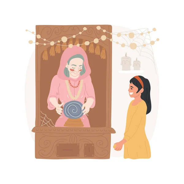 Fortune Teller Machine Isolated Cartoon Vector Illustration Child Throwing Coin — Stockový vektor