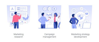 Marketing department at big company isolated concept vector illustration set. Marketing research, campaign management, strategy development, corporate business structure vector cartoon.