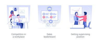 Career promotion isolated concept vector illustration set. Competition in a workplace, sales leaderboard, getting supervising position, HR management, human resources vector cartoon.