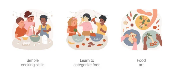 Cooking Skills Early Education Isolated Cartoon Vector Illustration Set Simple — Vetor de Stock