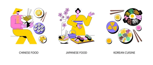 Asian Food Abstract Concept Vector Illustration Set Chinese Japanese Food — Stock Vector