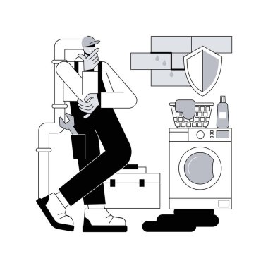 Bodrum hizmetleri soyut konsept vektör çizimi. Su yalıtımı, ıslak bodrum tamiri, su baskını temeli, depolama alanı, müteahhit kiralama, küf büyümesi, çevre drenajı soyut metaforu.