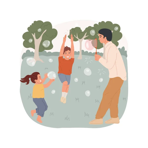 Blow Bubbles Isolated Cartoon Vector Illustration Parent Blows Bubbles Children — Stockvektor
