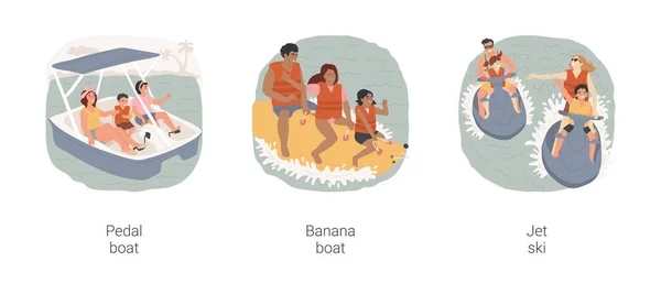 Seaside Activities Isolated Cartoon Vector Illustration Set Pedal Boat Rental — Stockvektor