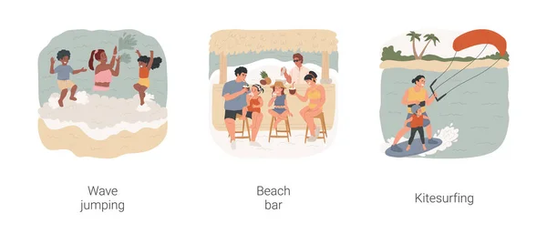 Beach Time Isolated Cartoon Vector Illustration Set Children Having Fun — Διανυσματικό Αρχείο