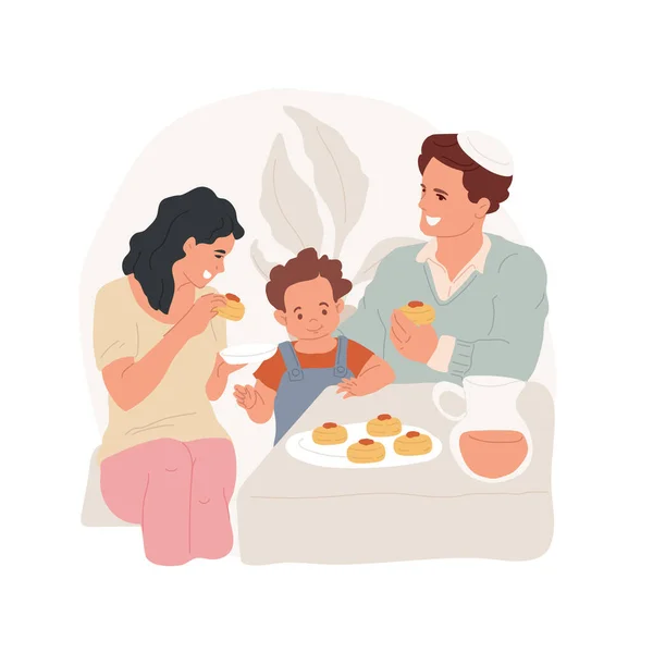Sufganiyot Isolado Desenho Animado Ilustração Vetorial Membros Família Felizes Comendo — Vetor de Stock
