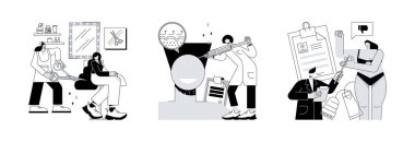 Estetik hizmetler soyut konsept vektör illüstrasyon seti. Güzellik salonu, yüz gerdirme, vücut şekillendirme, makyaj ve saç stilisti, yaş karşıtı tedavi, plastik vücut düzeltme soyut metaforu..