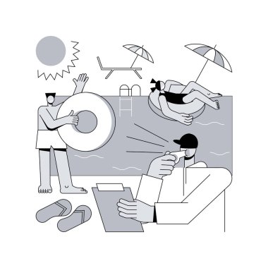 Yüzme kampı soyut konsept vektör çizimi. Yüzme yaz kampı, açık deniz eğitimi, yüzme kursu, genç sporcu, açık hava sınıfı, soyut metaforlar için özel spor programı..